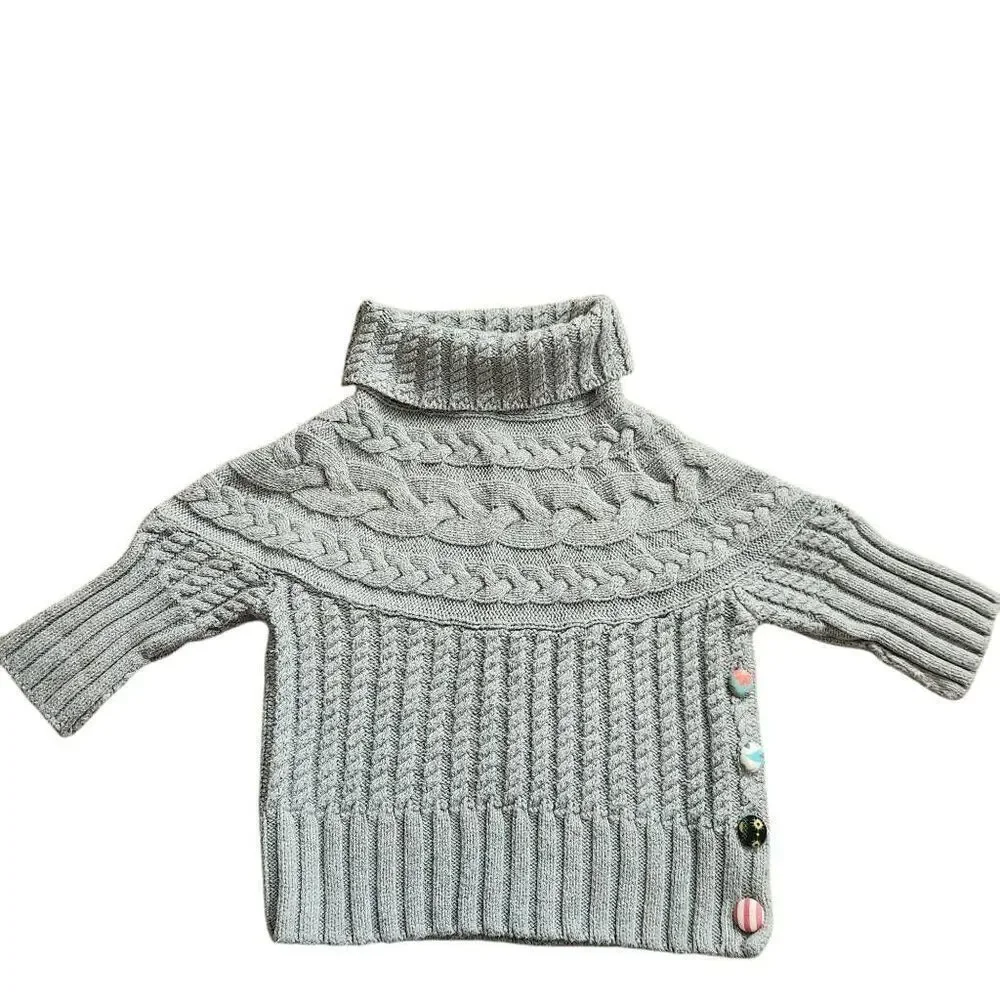 Matilda Jane Sweater Girls Kids 6‎ Knit Chunky Boho Buttons Gray